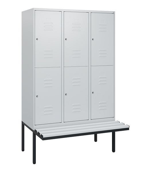 C+P dubbeldekskast Classic PLUS, 3 compartimenten, 1950x1200x815mm, 7035/7035, cilindersloten, zwevende zitting, 0803405-32 S10084