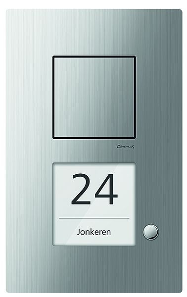 TCS Audio buitenstation serie Carus IRIS met 1 belknop (rechts uitgelijnd), AP zilver, CAE1001-0150