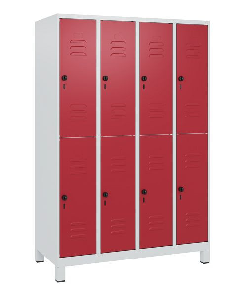 C+P Doppelstöckiger Spind Classic PLUS, Füße, 4 Abteile, 1800x1200x500mm, 7035/3003, Drehriegel, 0803107-40 S10001