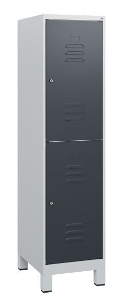 C+P Doppelstöckiger Spind Classic PLUS, Füße, 1630x400x500mm, 7035/7016, Zylinderschlösser, 0803105-12 S10038