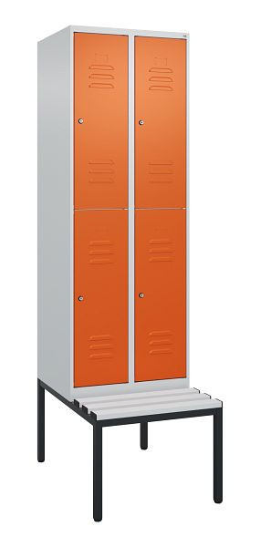 C+P dubbeldekskast Classic PLUS, 2 vakken, 2120x600x815mm, 7035/2004, cilindersloten, met bank eronder, 0803507-20 S10189
