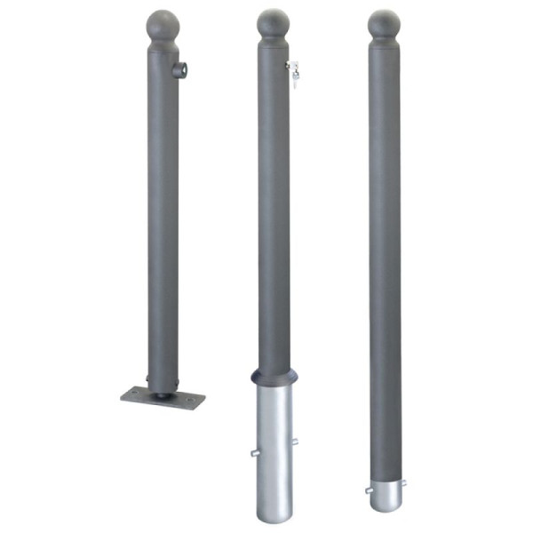 Stein HGS HGS stalen tuinpaal -Citytrend-, afneembaar, met veiligheidsslot, verschillende sleutels, sluiting bovenaan, 2 sleutels, City A kogelkop, met 3 oogjes (90°), 38119-a-03