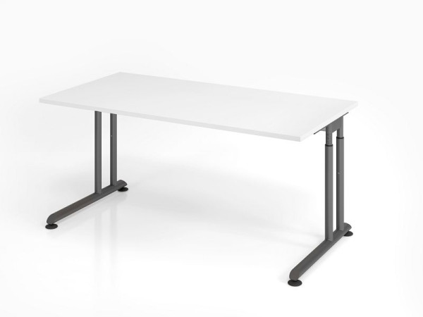 Hammerbacher bureau ZS16, 160 x 80 cm, blad: wit, 25 mm dik, ABS dikke rand, rechthoekige vorm, grafiet, VZS16/W/G