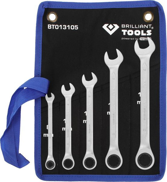 Brilliant Tools ratel-ringsleutelset, 5-delig, 8 - 19 mm, BT013105
