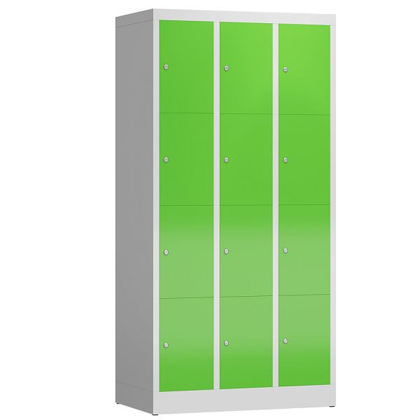 Lüllmann ClassiX lockerkast, 3 compartimenten met elk 4 compartimenten, 1800 x 870 x 500 mm, lichtgrijs/geelgroen, X-520435