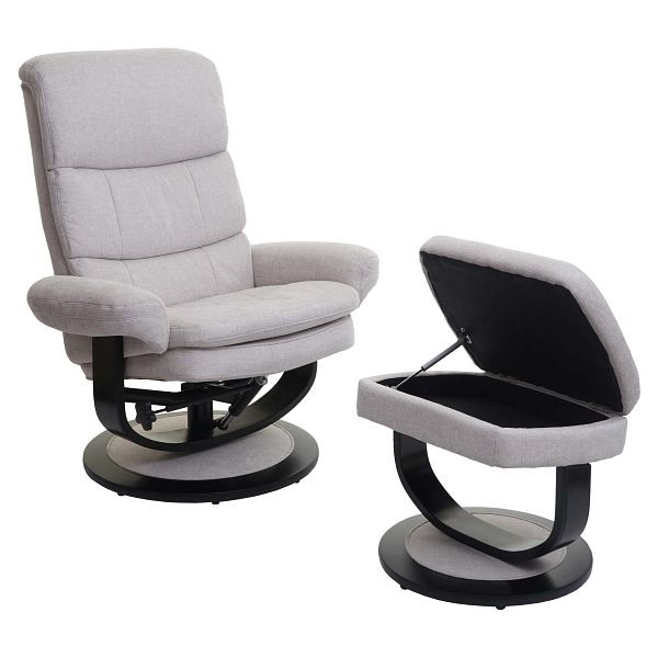 Mendler relaxfauteuil HWC-C16, tv-fauteuil tv-fauteuil kruk met opbergvak, stof/textiel crème-beige, 74584