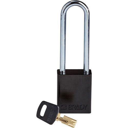 Brady hangslot SafeKey, aluminium heldere beugelhoogte 76,20 mm, zwart, 311998