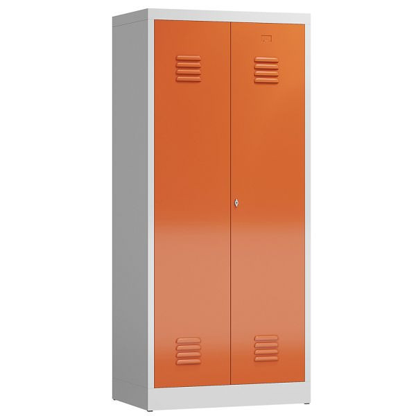 Lüllmann ClassiX kledingkast 2 in het midden sluitende vakken 1800 x 800 x 500 mm lichtgrijs/vuurrood, X-515424