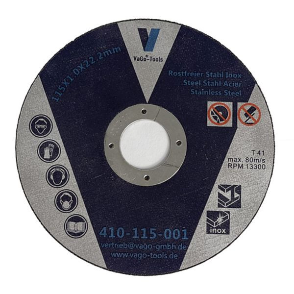 VaGo-Tools doorslijpschijven flexibele schijven 115x1mm RVS metaal staal, VE: 10 stuks, 410-115-001x10_tv
