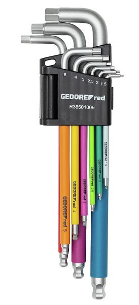 GEDORE hoekschroevendraaierset rood, zeskant, 1,5-10 mm, 9-delig met kleurcodering, 3301332