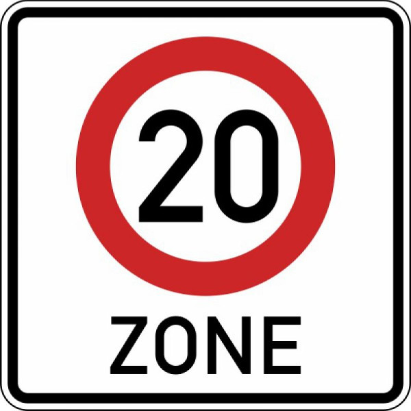 Steen HGS Start 20km/uur-zone in verkeersluw bedrijvengebied nr. 274.1-20, 600x600mm /RA2/vlakke vorm 3mm, 274.1-20-123