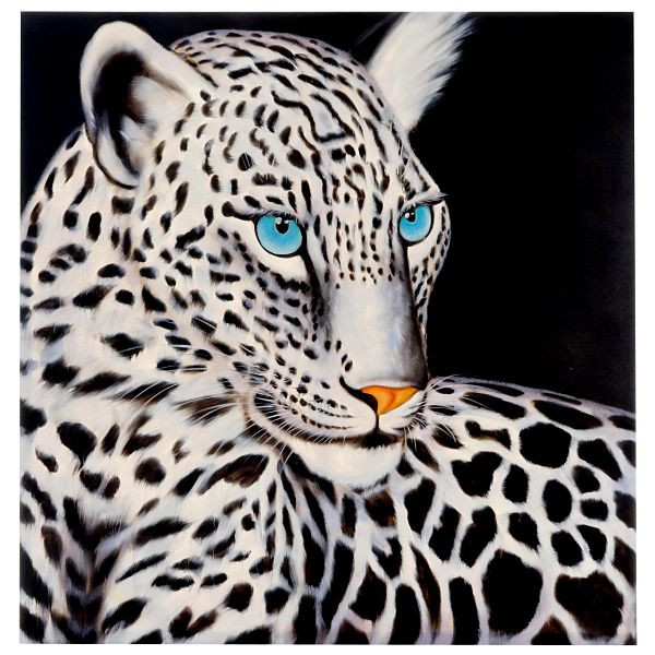 Mendler olieverf White Leopard, 100% handgeschilderde muurschildering XL, 100x100cm, 44724