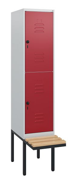C+P Doppelstöckiger Spind Classic PLUS, 1950x400x815mm, 7035/3003, Drehriegel, Sitzleisten aus Buche, schwebende Sitzfläche, 0803405-12 S10001