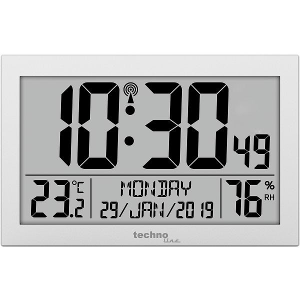 Technoline draadloze wandklok DCF-77 met handmatige instelmogelijkheid, afmetingen (BxHxD): 225 x 24 x 143 mm, displayachtergrond: wit, WS 8016