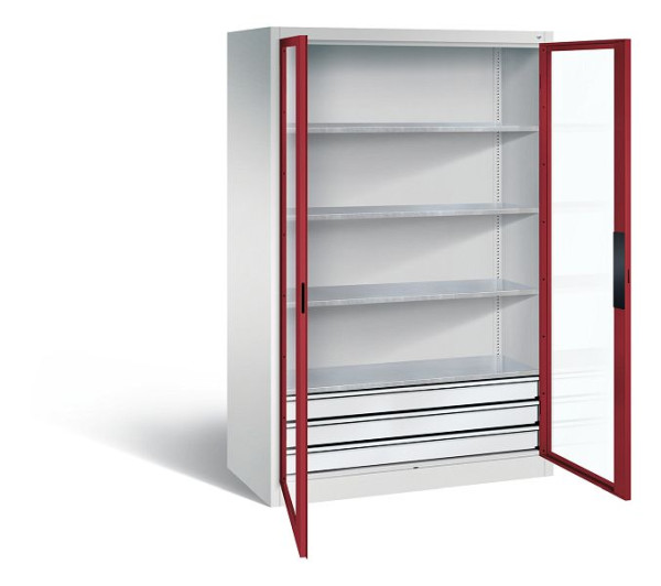 C+P gereedschapskast Acurado, H1950xB1200xD600mm, kleur: lichtgrijs/robijnrood, verzonken handgreep, 8932-5532 S10003