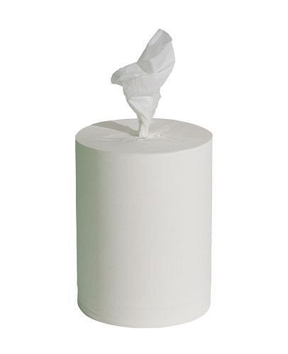 DENIOS Reinigungstuch, weiß, 1-lagig, VE: 6 Rollen à 300 m, Breite 22 cm, VE: 6 Stück, 248315