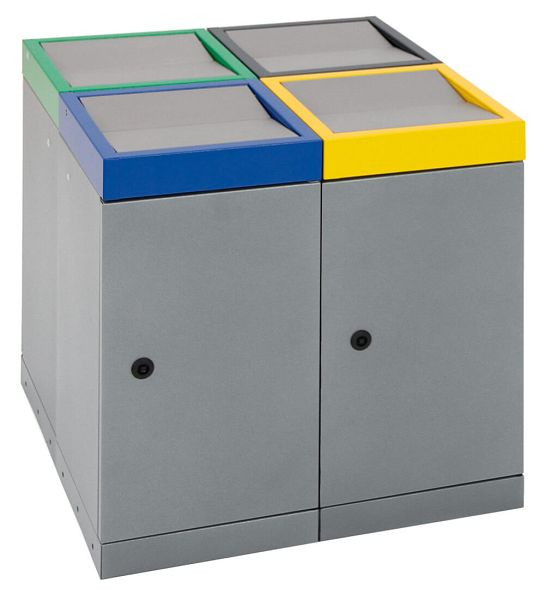 stumpf afvalscheiding ProTec-Plus, 4-voudig afvaleiland, grijze aluminium structuur / 6024, 1003, 5010, 7016, verzinkte binnenemmer, volume: 4x30 liter, 607-030-0-2-040