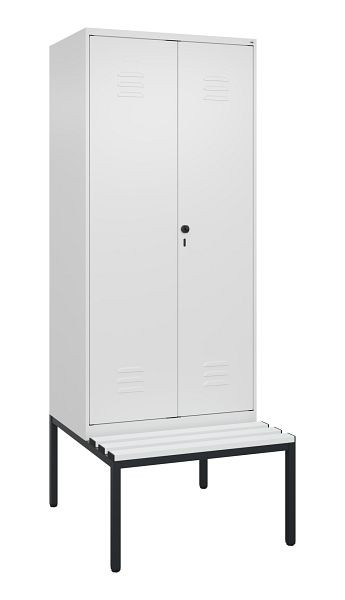 C+P luierkluis Classic PLUS, dubbele locker, 2 vakken, 2120x800x815mm, 9016/9016, draaigrendel, met bank eronder, 0800527-22P S10044