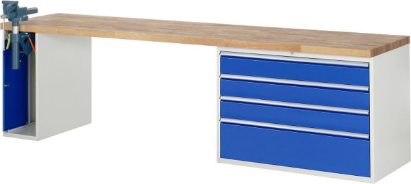 RAU werkbank serie 7000 - modulair ontwerp, 2 onderbouwcontainers (1x bankschroef, 4x XXL lade), 3000x840x700 mm, 03-7710A2-307B4S.11