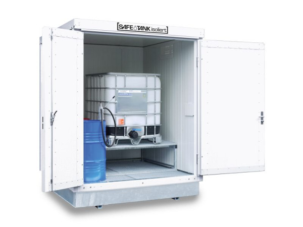 SÄBU SAFE-tank 400 KTC, geïsoleerd, gemonteerd, kunststof gecoat RAL 9002, 2.100 x 2.170 x 2.650 mm
