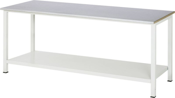 RAU werktafel serie 900, B2000 x D800 x H825mm, werkblad met RVS plaatbekleding, dikte 25mm, met planchet onder, diepte 650mm, 03-900-6-ES25-20.12