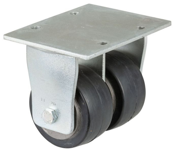 BS Rollen zwaarlast dubbel zwenkwiel, bokwiel, wielbreedte 2x50 mm, wiel-Ø 100 mm, draagvermogen 420 kg, zwarte elastische banden, gegoten, kogellagers, S110.B81.100