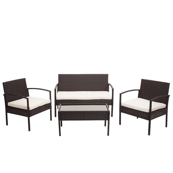 Mendler poly rotan set HWC-F56, balkon/tuin/loungeset, bruin, kussens creme, 76125