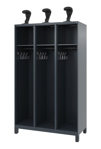 C+P Evolo brandweerkast, model EXPERT, 3 compartimenten, H1850B1200T500 mm, antraciet, voeten, 0491015-32 S10007
