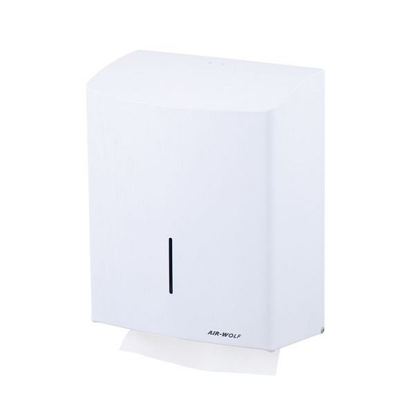 Air Wolf papieren handdoekdispenser voor maximaal 600 gevouwen handdoeken, Alpha-serie, H x B x D: 333 x 265 x 141 mm, wit roestvrij staal, 60-112
