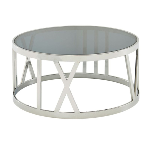 Wohnling salontafel glas metaal 60x60x30 cm salontafel zilver, design woonkamertafel rond, kleine moderne salontafel, WL6.674