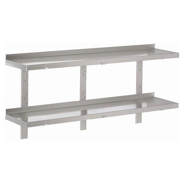 Gastro-Inox RVS AISI 430 dubbele wandplank, 1700x400mm, met 3 plankdragers en 3 muurbeugels, 303.222