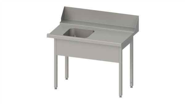 Stalgast Zulauftisch "Pro", Korbführung mit Gefälle, mit 1 Becken 1800x750x880mm, Anbauseite rechts, Aufkantung, Beckenblende, verschweißt, VZL18713RA