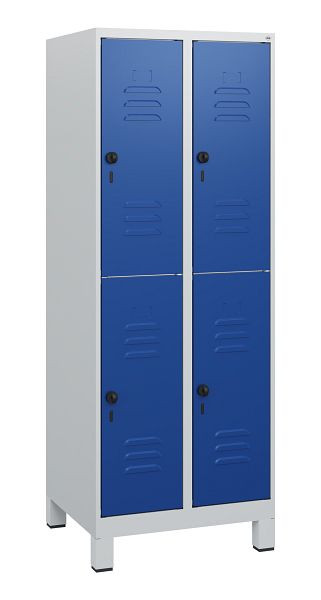 C+P Doppelstöckiger Spind Classic PLUS, Füße, 2 Abteile, 1630x600x500mm, 7035/5010, Drehriegel, 0803105-20 S10003