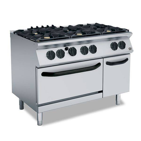 Gastro-Inox 700 &quot;High Performance&quot; gasfornuis 6 pits en Gastronorm 2/1 gasoven, 120cm, staand model, 170.005