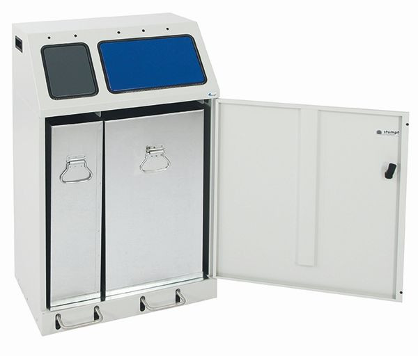 stomp Afvalscheiding duplex – dubbele opvangbak met voetpedaal, RAL 7035 / 7016, 5010, 635-075-1-2-400