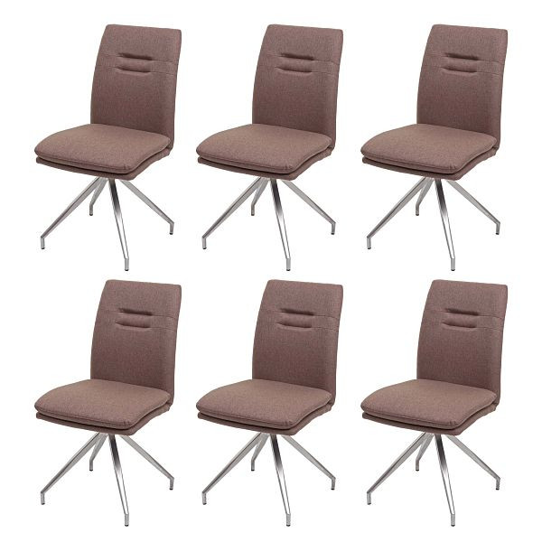 Mendler HWC-H70 set van 6 eetkamerstoelen, keukenstoelen, fauteuils, stof/textiel, geborsteld RVS, bruin, 3x73922