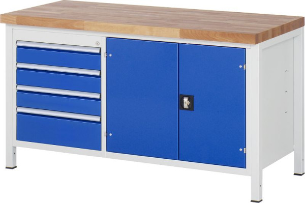 RAU werkbank serie 8000 - frameconstructie (gelast frame), 4 x laden, 1 gereedschapsvak, 1 x legbord, 1500x840x700 mm, 03-8905A2-157B4S.11
