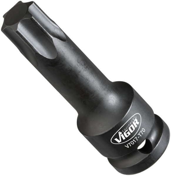 VIGOR slagmoersleutel schroevendraaierbit, hol vierkant 12,5 mm (1/2 inch), binnen TORX® profiel, T70, V7017-T70