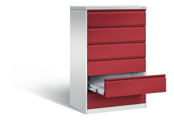 C+P archiefkast Acurado, H1357xW787xD590mm, kleur: lichtgrijs/robijnrood, stuurstang, 12936-323 S10030