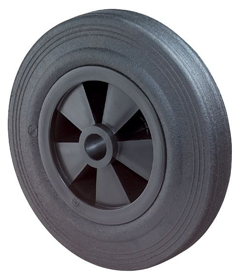 BS-wielen rubberwiel, wielbreedte 55 mm, wiel-Ø 300 mm, draagvermogen 120 kg, zwart rubber loopvlak, zwart kunststof wielkast, glijlager, B40.300