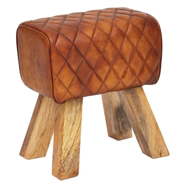 Wohnling kruk echt leer/massief hout 40x48x27 cm modern, WL6.092