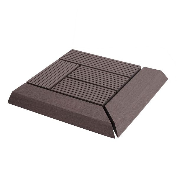 Mendler WPC hoekvloertegel Rhone + finish, houtlook terras, 30x30cm Premium, hoek, grijs offset, 77625