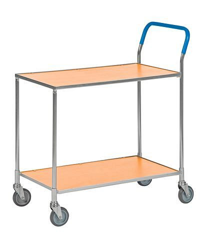 Kongamek transportwagen KM, verzinkt, 2 verdiepingen gecoat beukendecor, 150 kg, 850x435 mm, 4 PU zwenkwielen, 255330