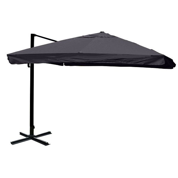 Mendler gastronomie verkeerslichtparaplu HWC-A96, parasol, 3x3m (Ø4,24m) polyester/aluminium 23kg, klep, antraciet zonder standaard, draaibaar, 138990+122472