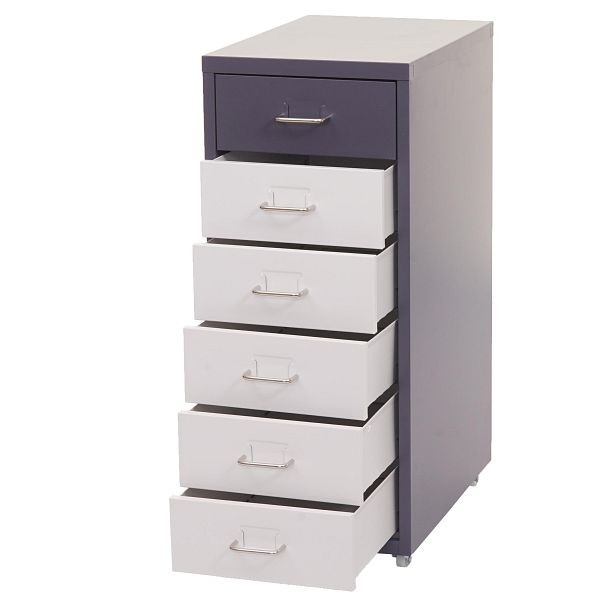 Mendler Boston T851 rolcontainer, ladekast stalen kast, 69x28x41cm 6 lades, donkergrijs wit-donkergrijs, 72283
