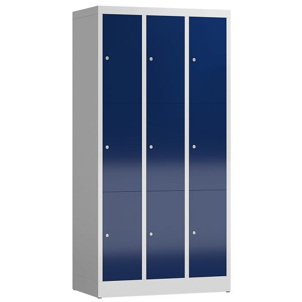 Lüllmann ClassiX lockerkast, 3 compartimenten met elk 3 compartimenten, 1800 x 870 x 500 mm, lichtgrijs/gentiaanblauw, X-520331
