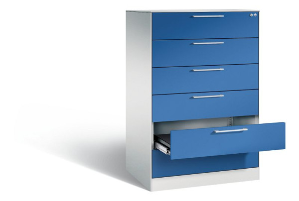 C+P ladekast Asisto, H1310xB800xD600mm, kleur: lichtgrijs / gentiaanblauw, beugelgreep, 146223-624 S10063