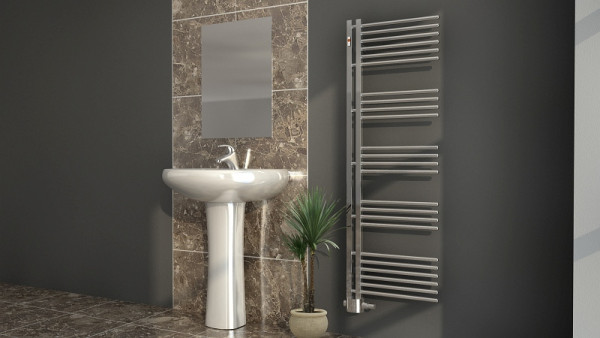 MERT design badkamerradiator SEDAN, chroom, 500x1500 mm, links of rechts vlak inbouwbaar, multiblokaansluiting, 5-SEDAN-50x150-CM