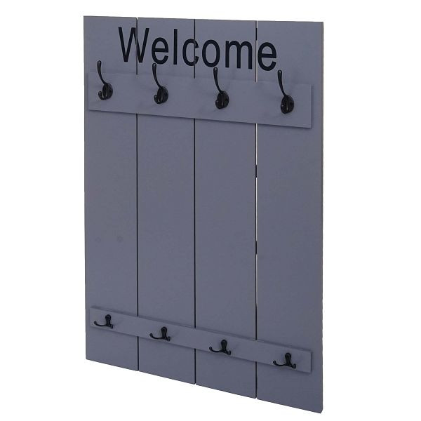 Mendler wandkledingkast HWC-C89 Welcome, garderobekast paneel, vintage shabby look, 91x60cm, grijsblauw, 94475