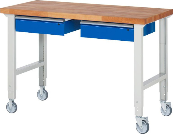 RAU verrijdbare werkbank (in hoogte verstelbaar) 7002A1, 1500x700x950-1000mm, elk 2 bokwielen en zwenkwielen, 05-7002A1-157B4H22.11